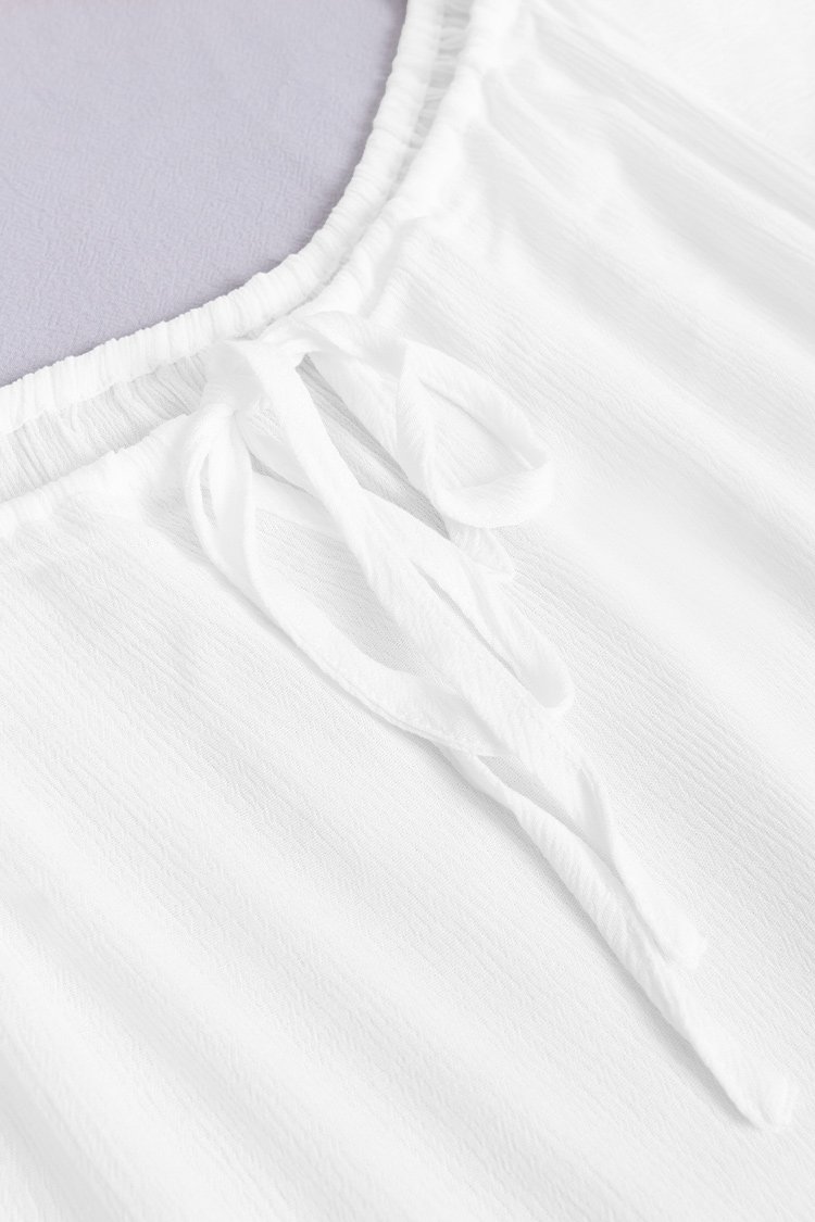 Paloma White Off Shoulder Drawstring Dress