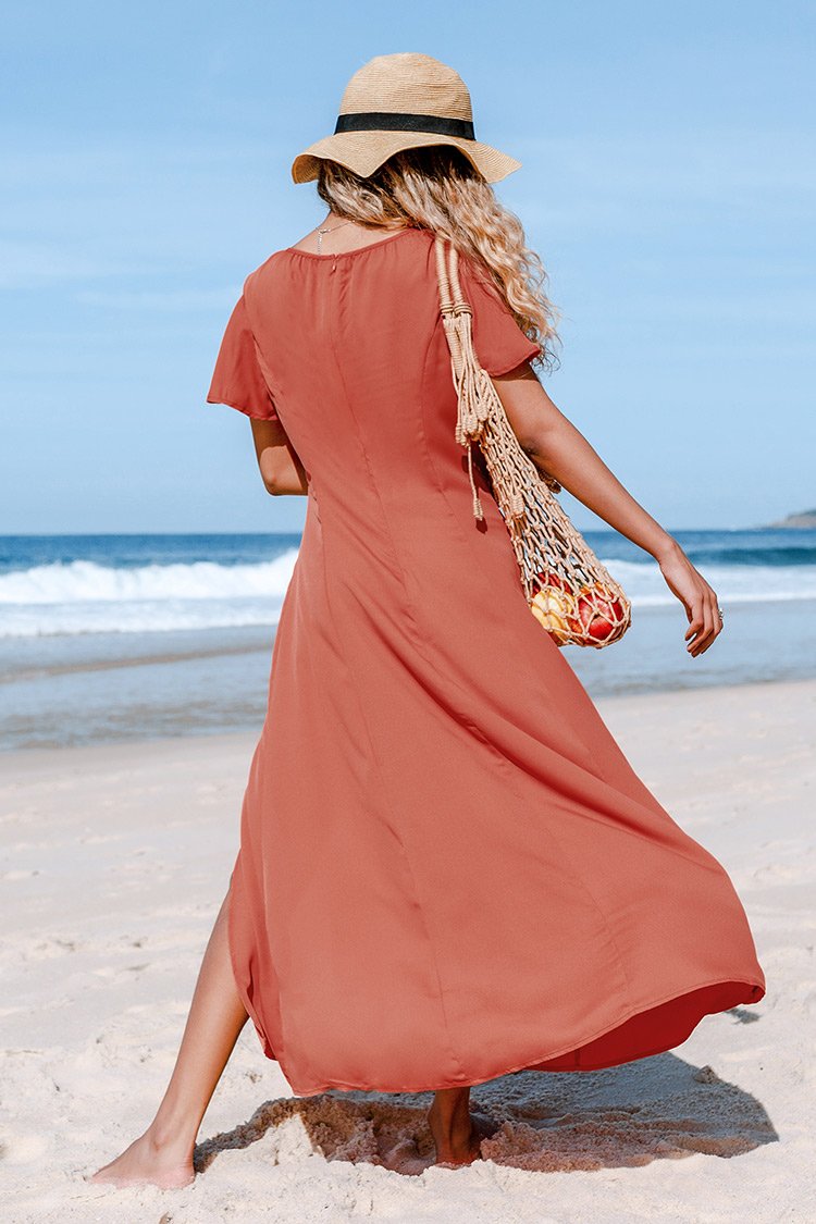 Guadalupe Short Sleeve Button Split Maxi Dress