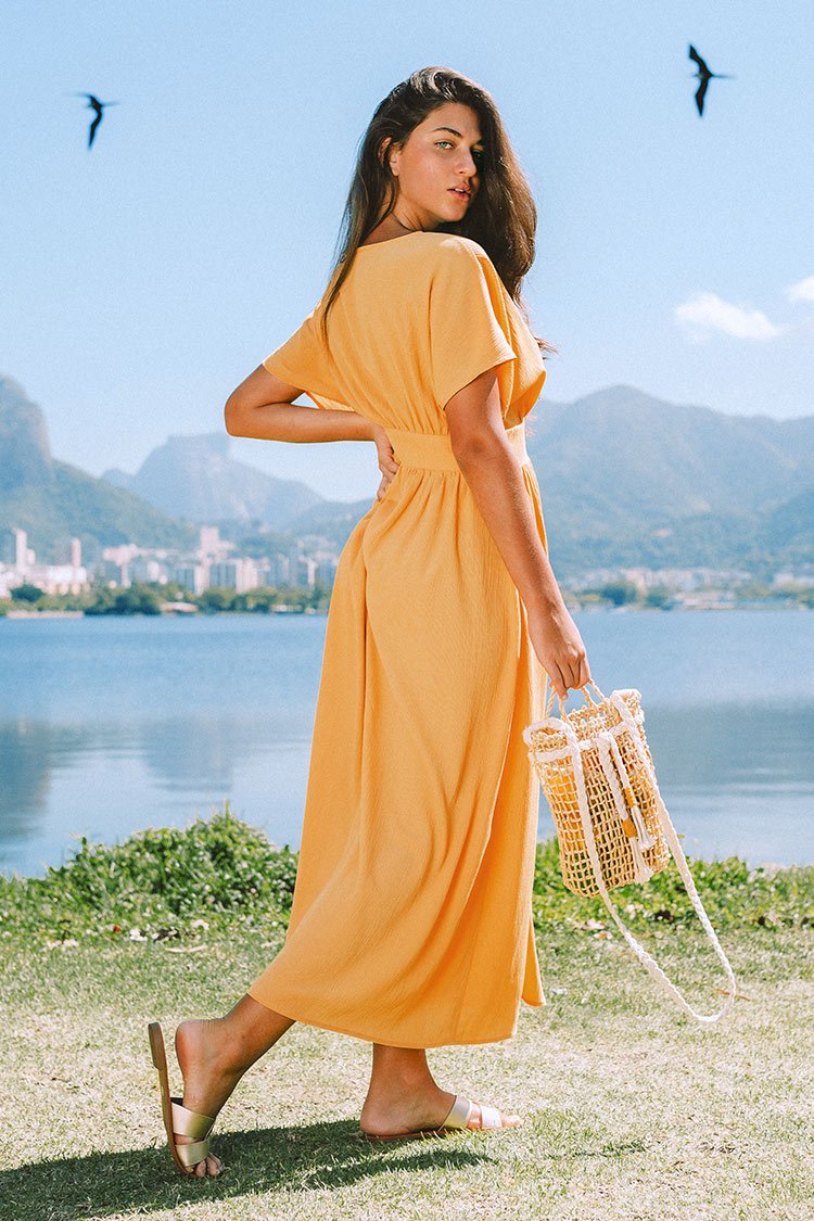 Anastasia Yellow Button Front Split Dress
