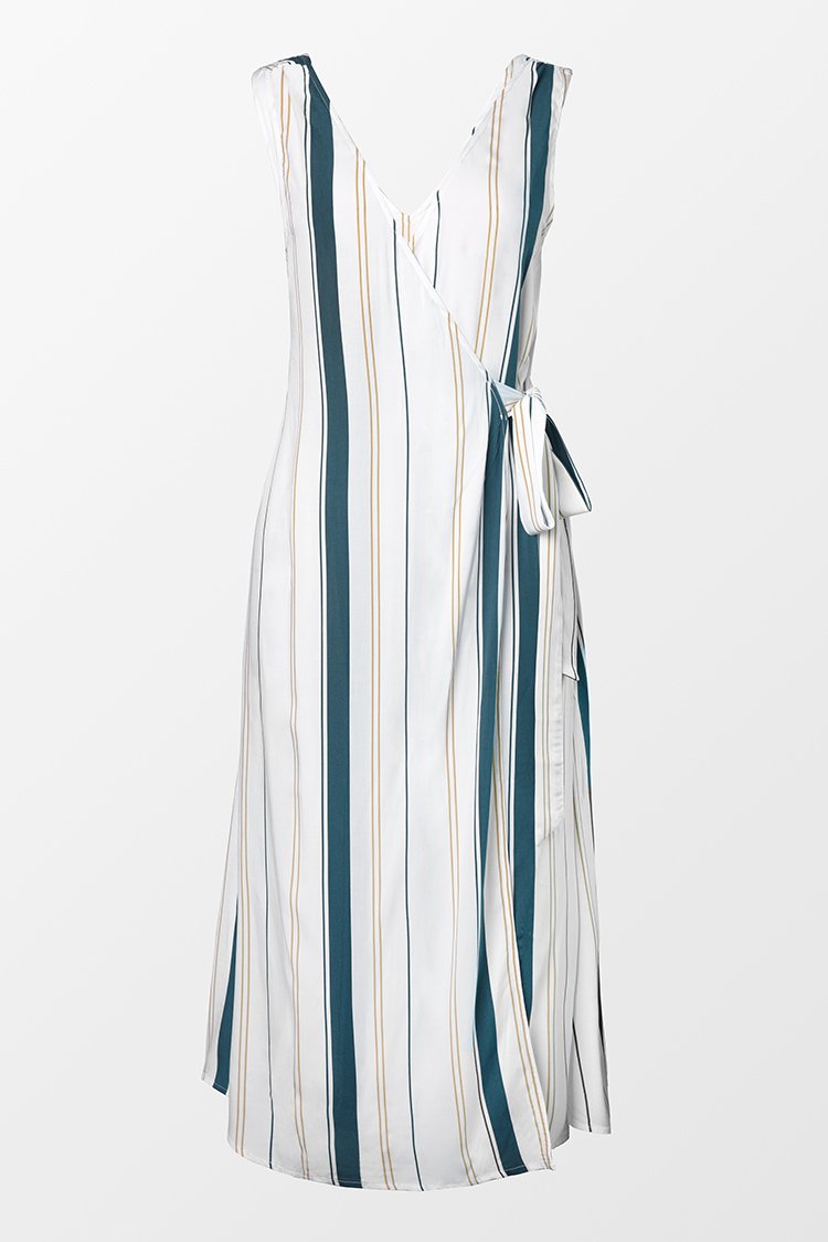 Addilyn Striped Wrap Tie Waist Dress