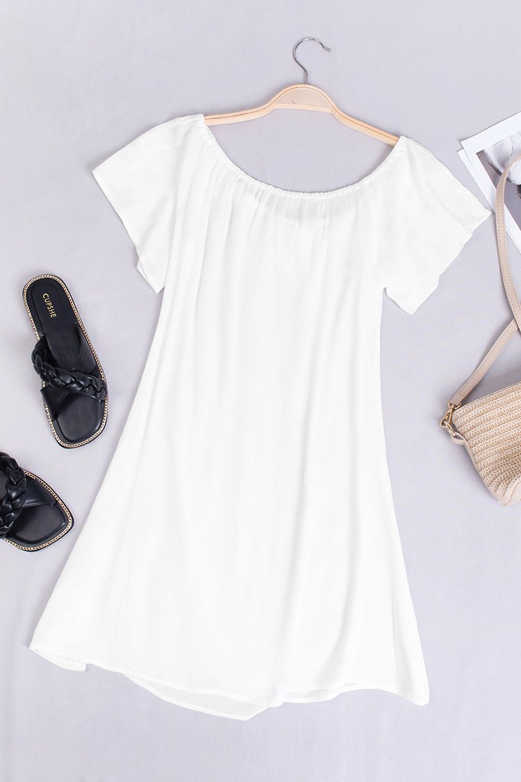 Paloma White Off Shoulder Drawstring Dress