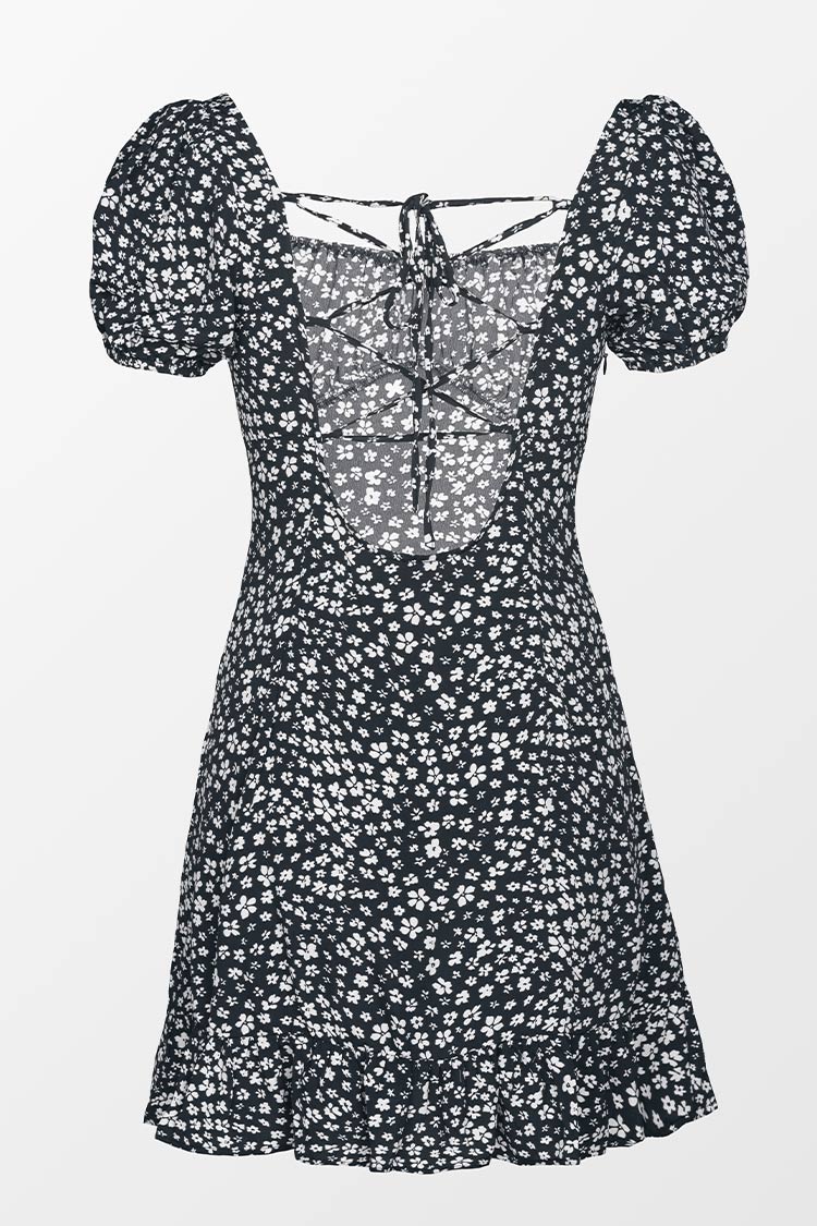 Ariyah Ditsy Square Neck Lace Up Dress