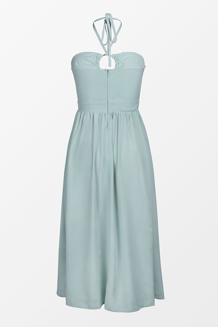 Oakleigh Green O-ring Halter Tea Length Dress