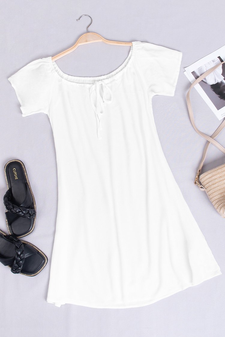 Paloma White Off Shoulder Drawstring Dress