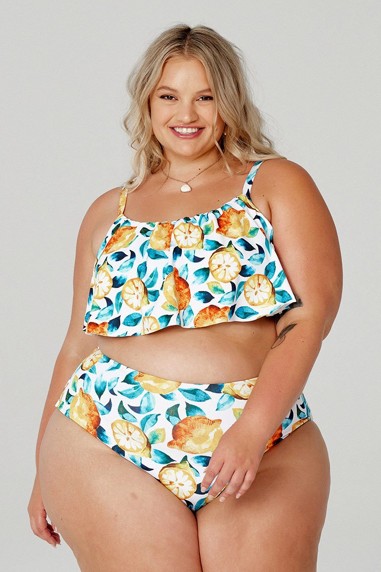 Leaf And Lemon Printed Plus Size Bikini