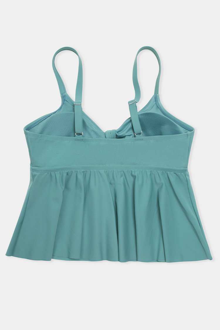 Seaside Holiday Bow Tie Front Peplum Plus Size Tankini Top
