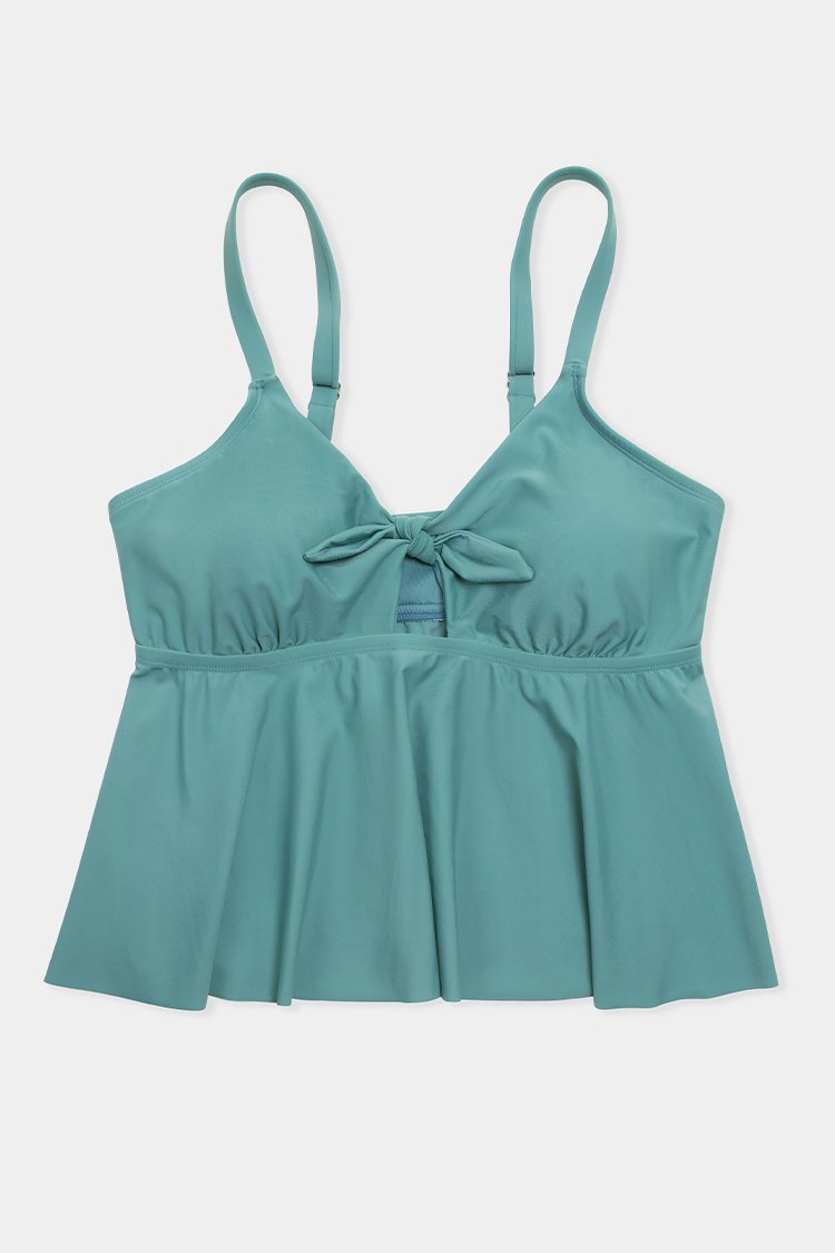Seaside Holiday Bow Tie Front Peplum Plus Size Tankini Top