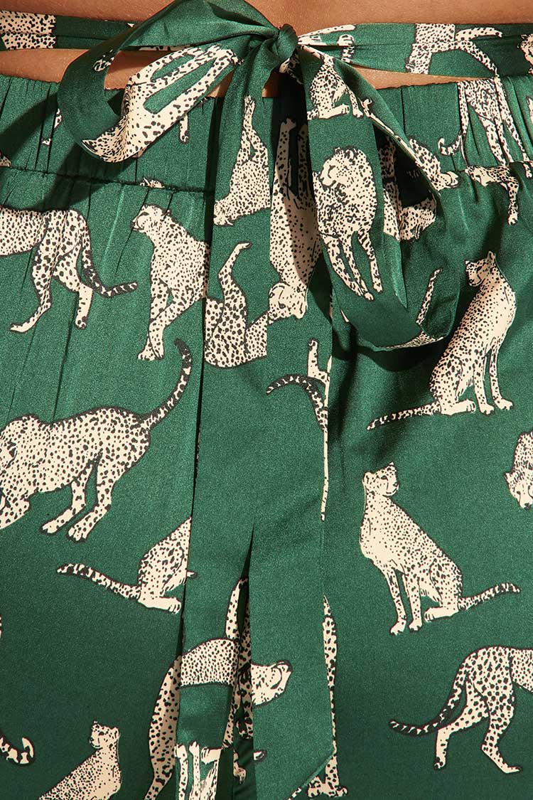 Graciela Zip Front Animal Pattern Flared Pants