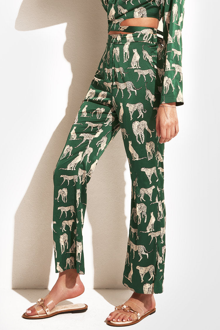 Graciela Zip Front Animal Pattern Flared Pants