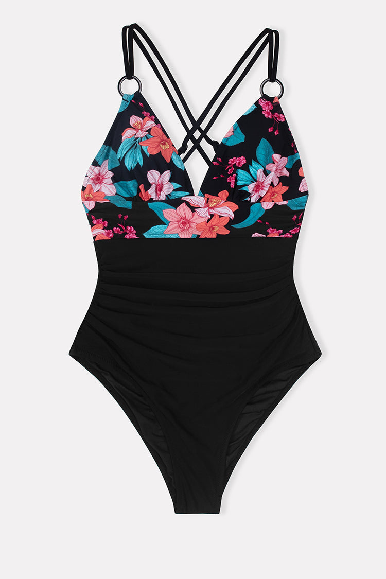 Maya Floral O-ring Criss Cross Tummy Control One Piece Swimsuit