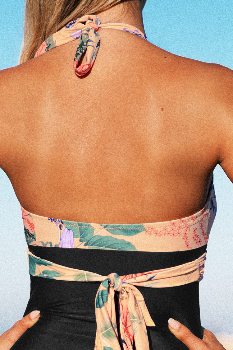 Melissa Floral Halter Back Tie One Piece Swimsuit