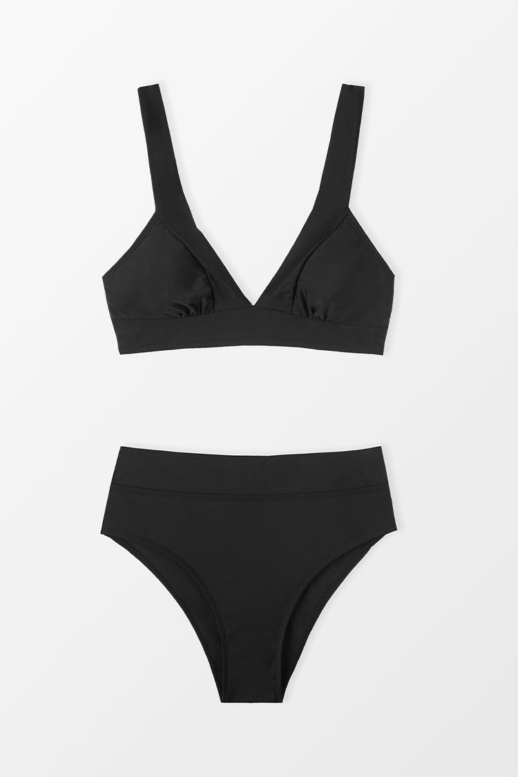 Retro Field Day Black Banded Bralette & High Waist Bikini Set