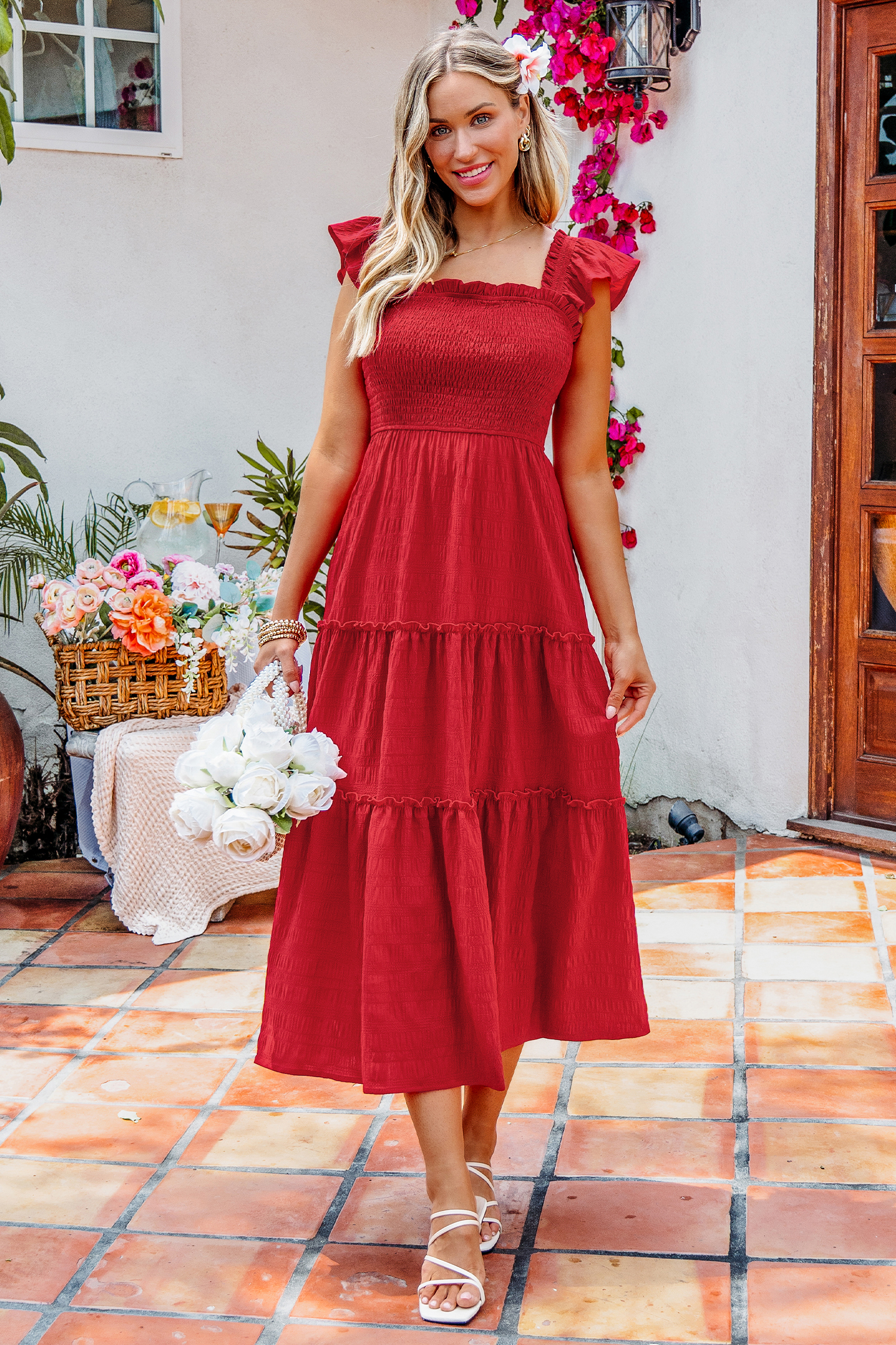 Spiced Cherry Red Midi Dress