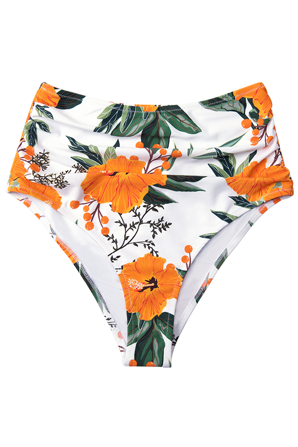 Orange Ruffle Bikini with Floral Bottom